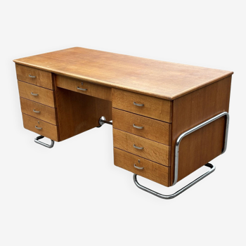 Mid Century Bauhaus style Tubular writing desk 40's Design in oak