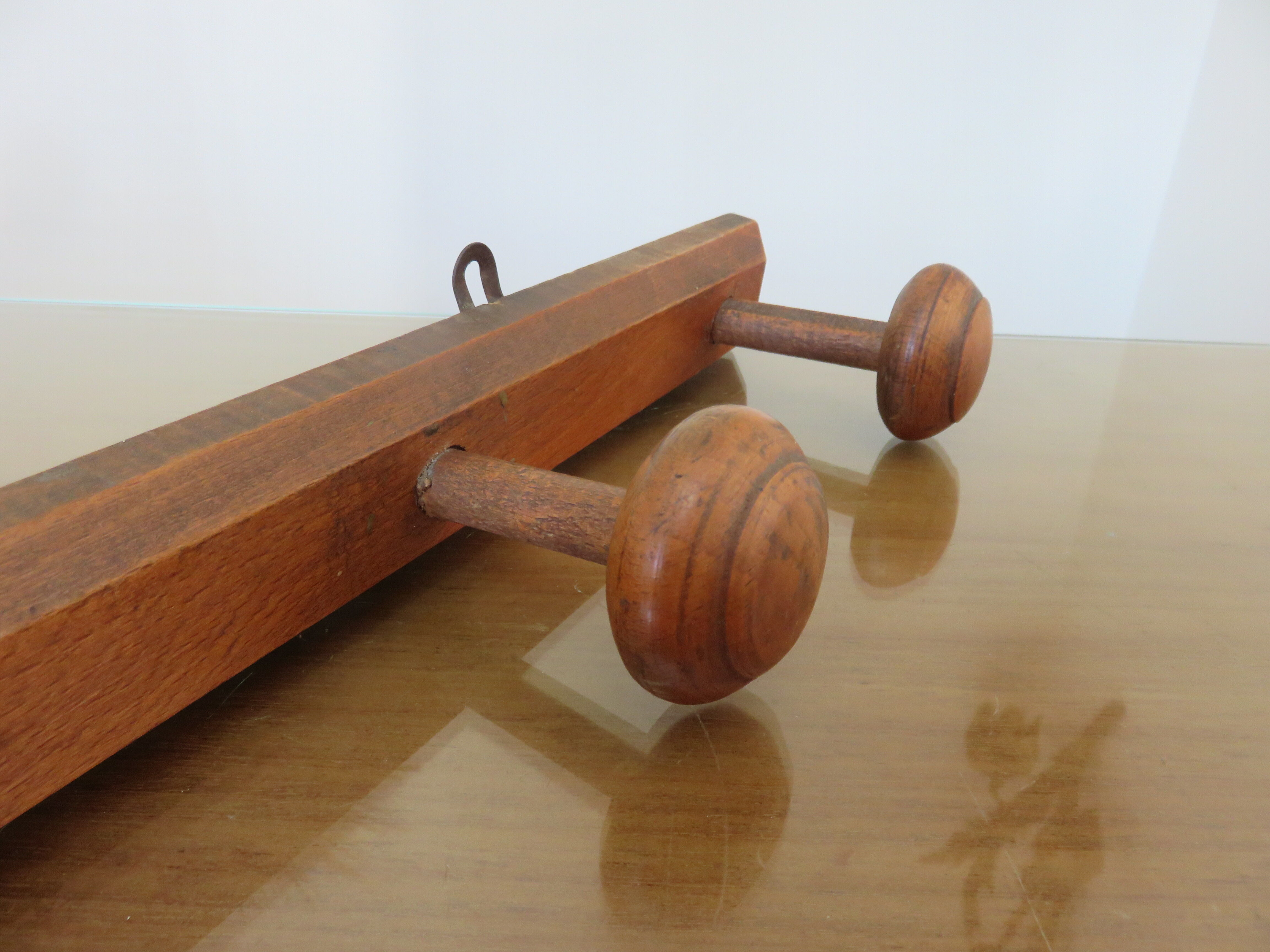 Wooden wall coat rack 4 hooks art deco 1940 1950