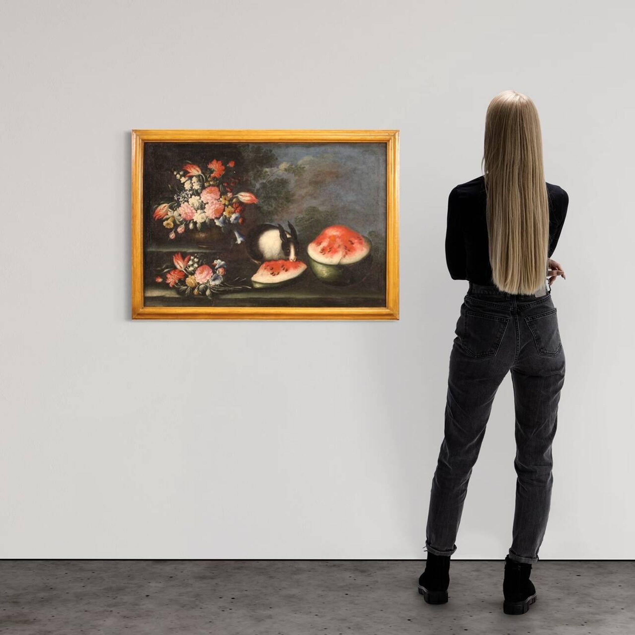 Antique Painting Still Life With Flowers And Fruit From The 18th Century