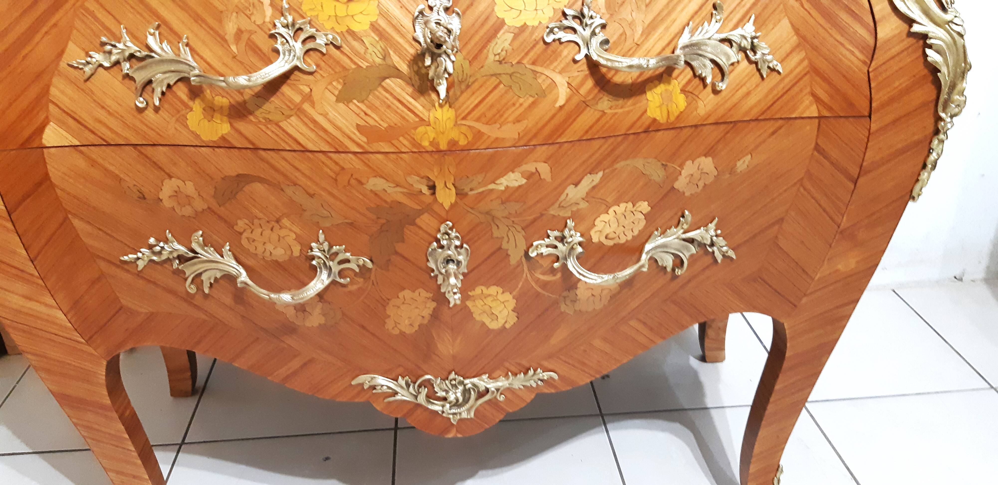 Louis XV style curved chest of drawers, rosewood, restored