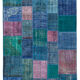 Handmade anatolian vintage 202 cm x 300 cm blue patchwork carpet