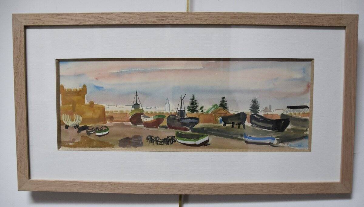 Jean Launois (1898-1942) Landscape of North Africa, A Port, Signed watercolour