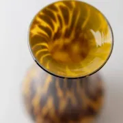 Vintage Murano glass vase from the 1990s, yellow art glass with brown spots, postmodern Italian design, sculptural flower vase, elegant gift idea.