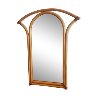 Miroir en bambou et rotin espagnol des années 60 avec dessus arqué