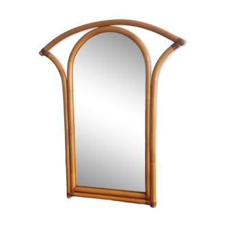 60s Spanish Bamboo and Rattan Mirror with Arched Top