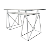 Glass desk - chrome metal trestles