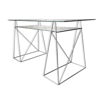Bureau en verre - tréteaux métal chromé