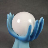 Lampe vintage mains et globe opaline - bleue - luminaire vintage