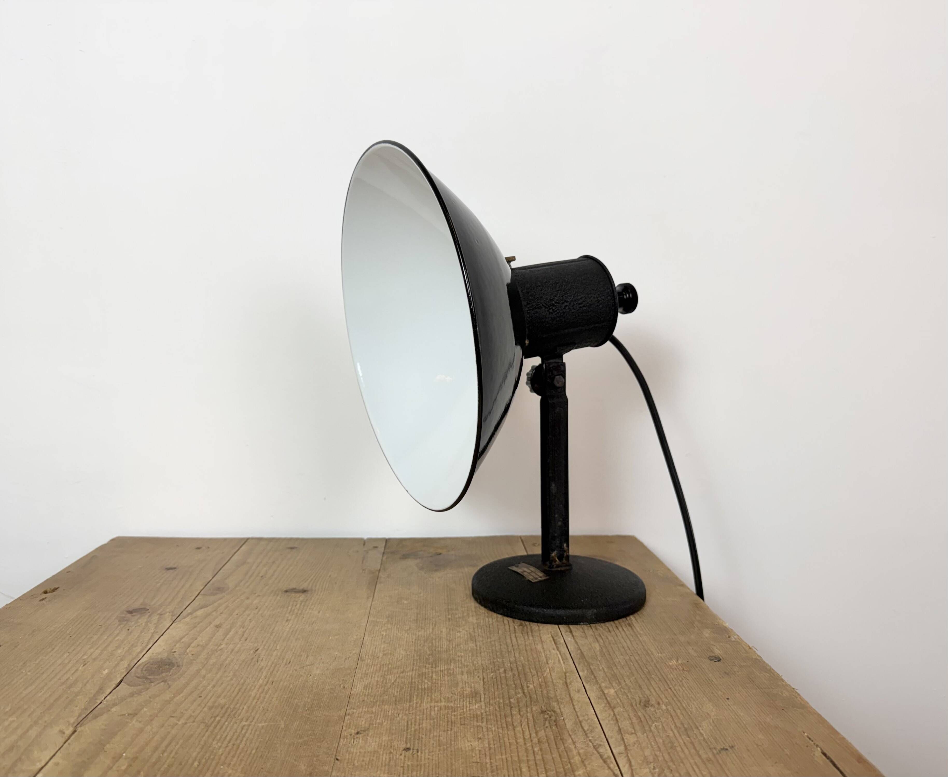 Vintage Industrial Black Enamel Table Lamp from EB, 1950s