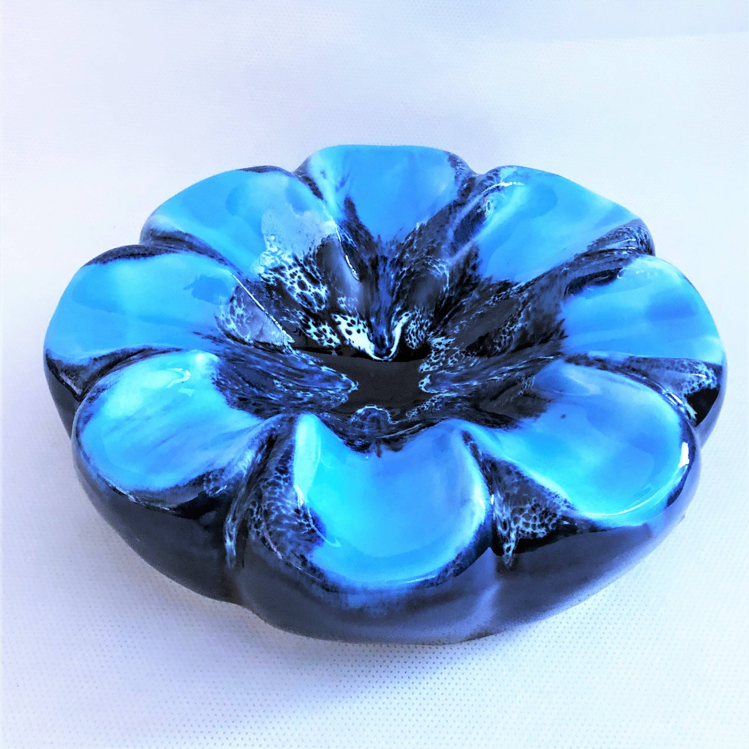 Gros cendrier vide-poche céramique bleue Vallauris vintage France