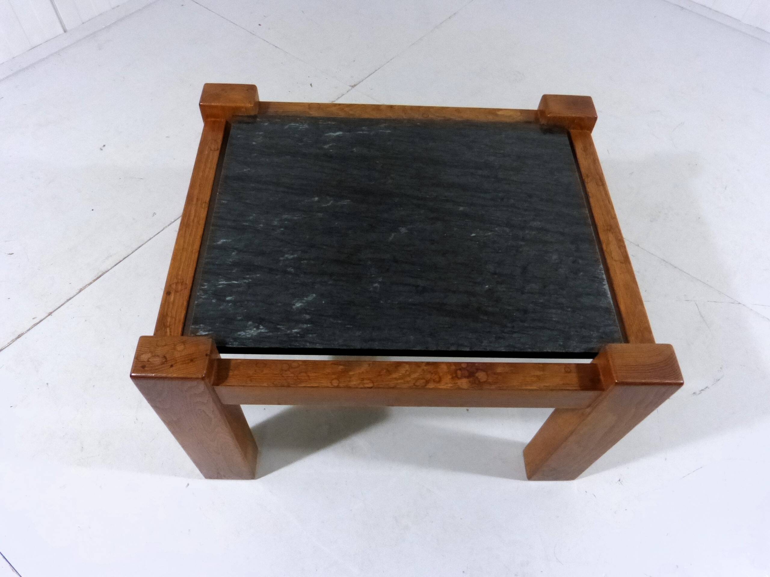 Brutalist coffee side table in oak & natural stone 1970's