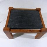 Brutalist coffee side table in oak & natural stone 1970's
