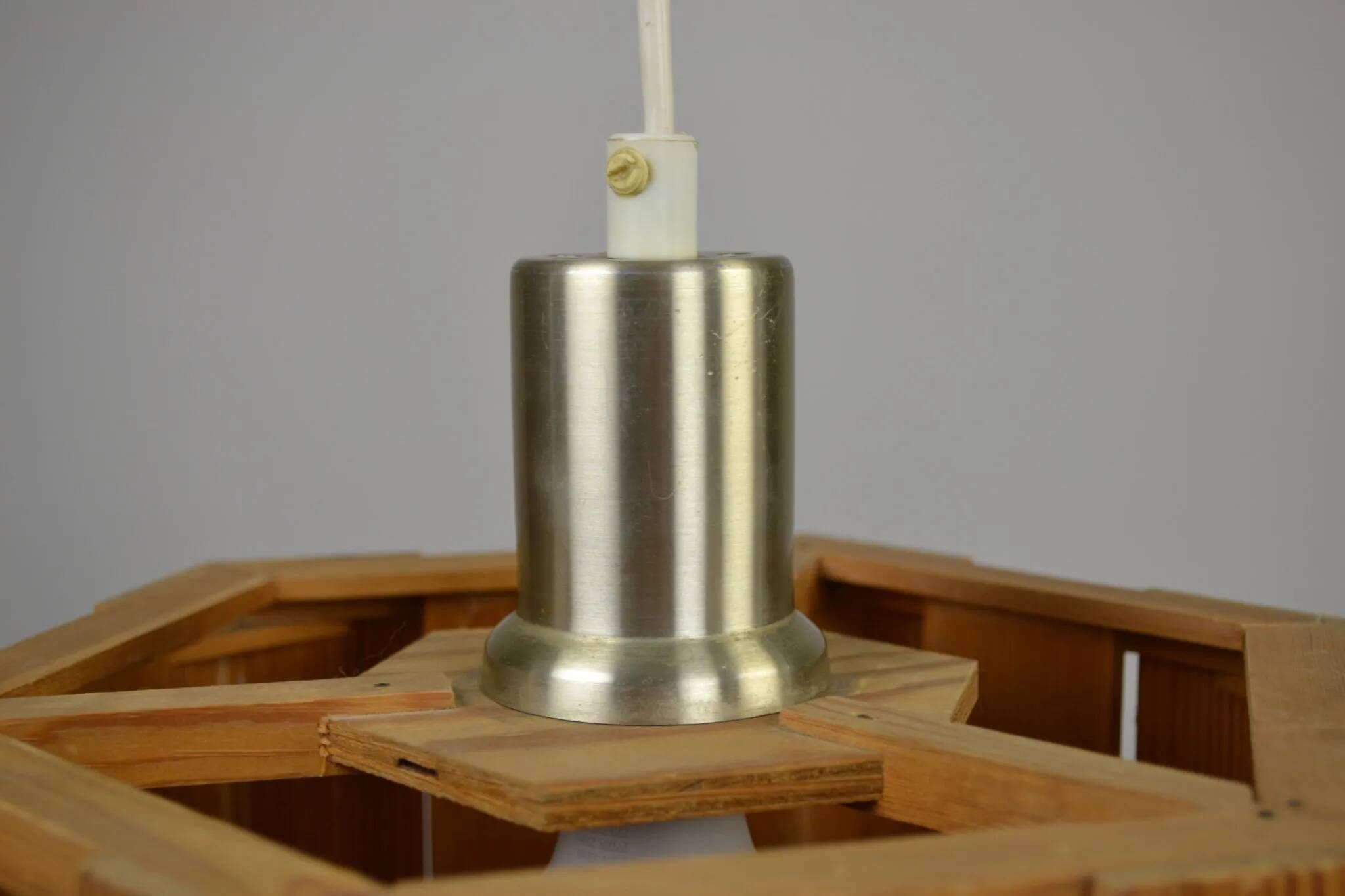 Hexagonal Architectural Pine Pendant Lamp, Sweden, 1970s
