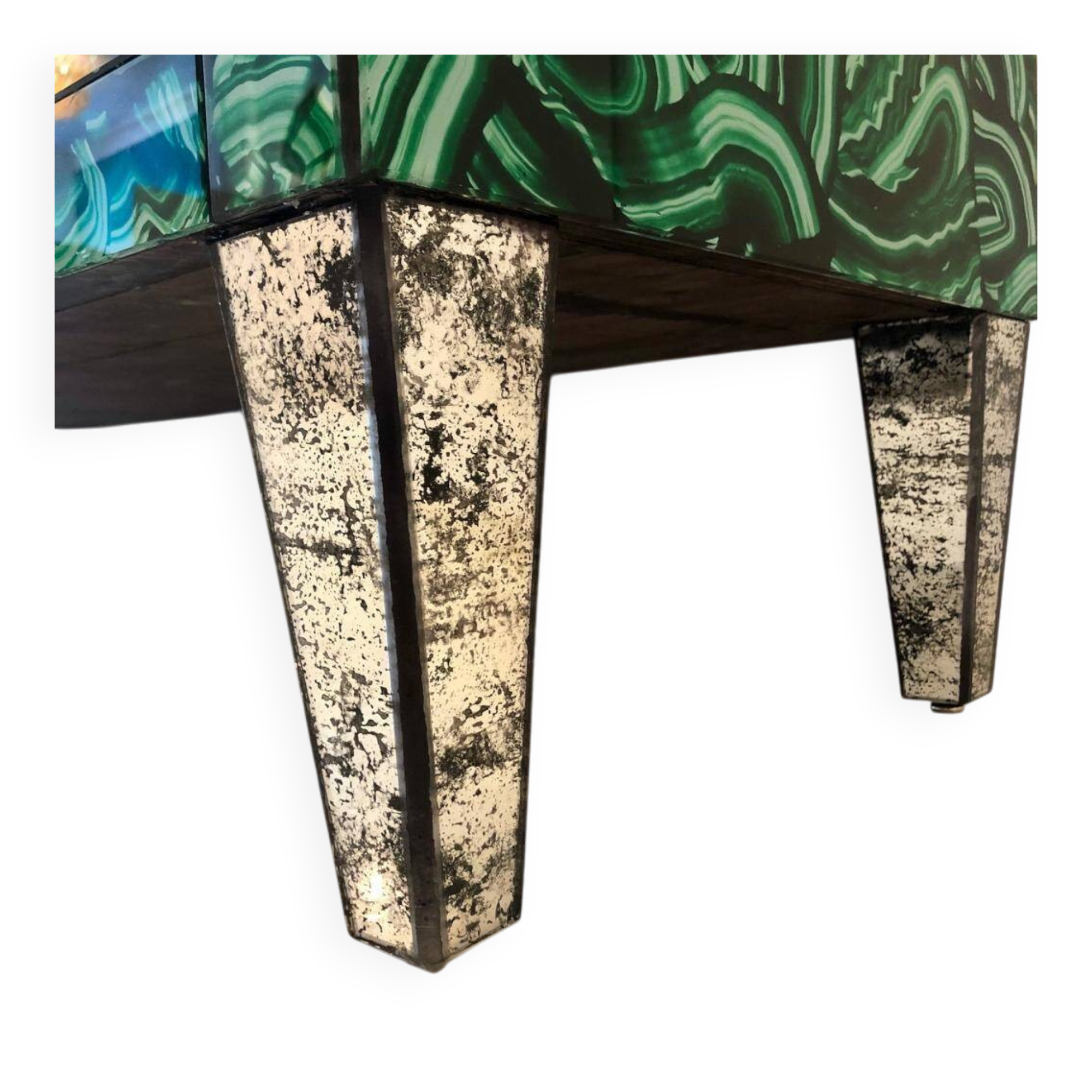 Mid-Century Modern Style Green-Malachite Colored Glass Italian Chest of Drawers