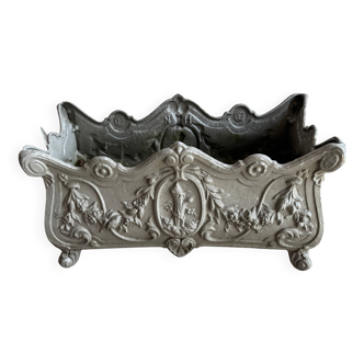 Antique Cast Iron Jardinière — French Rococo Revival Planter, Aged Grey Patina, Ornate Floral Relief