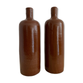 Duo of vintage bottles enamelled sandstone