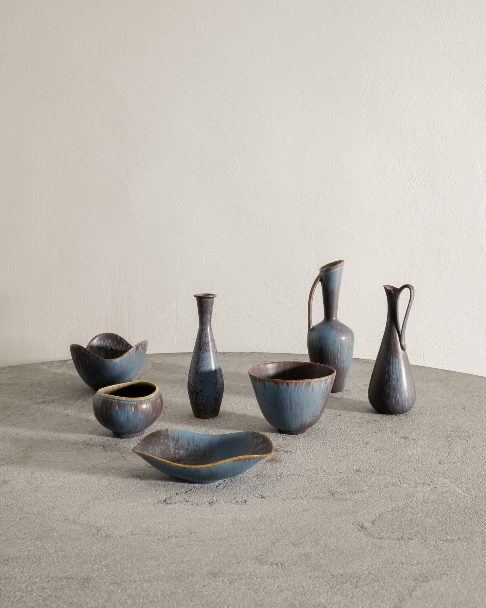 Set of Vintage Swedish Mid Century Blue Ceramics by Gunnar Nylund, 1950s