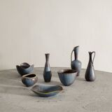 Set of Vintage Swedish Mid Century Blue Ceramics by Gunnar Nylund, 1950s