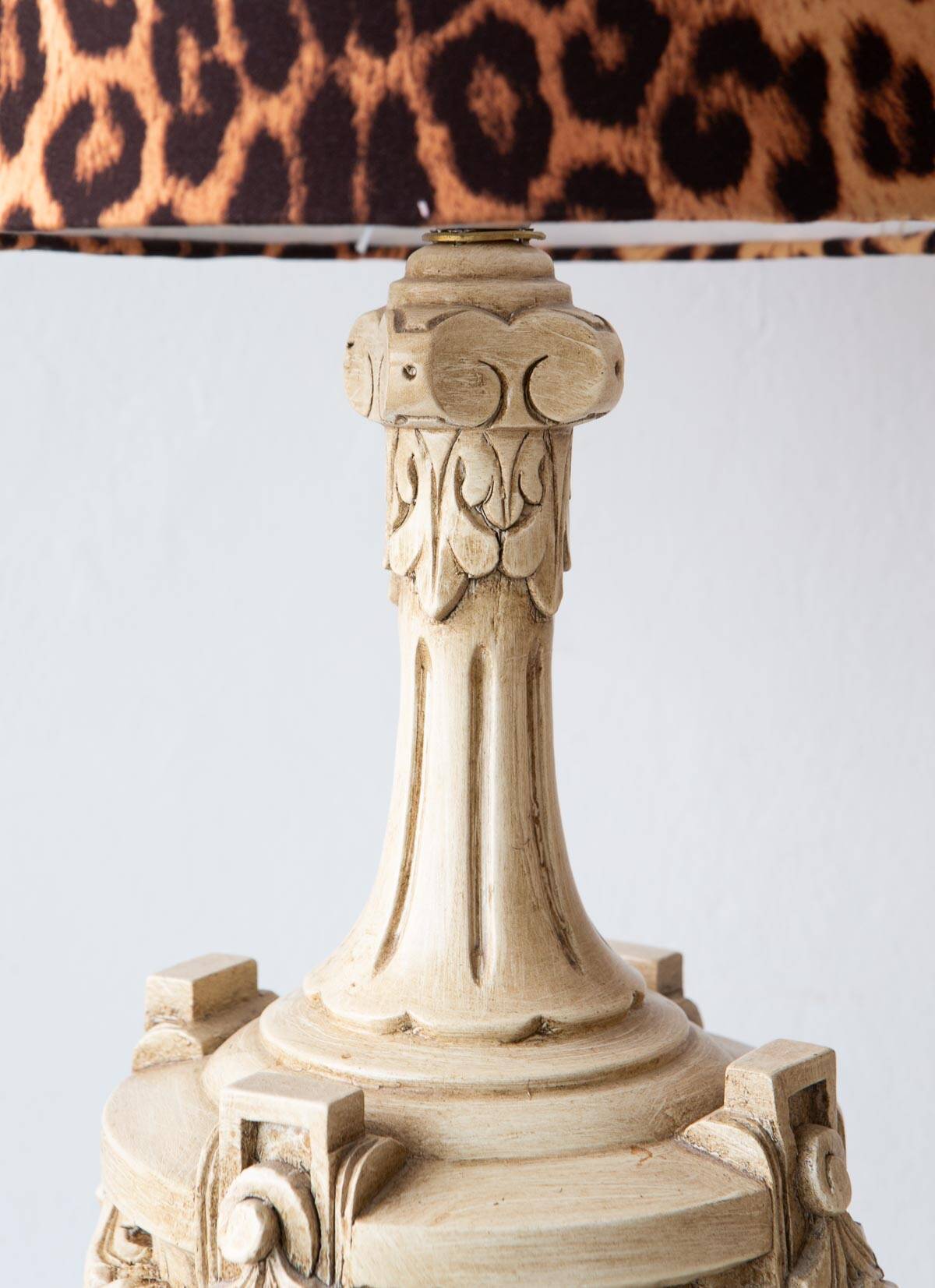 Pair of large painted wood table lamps. Spain, circa 1970s