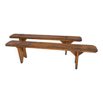 Pair of solid wood farm benches