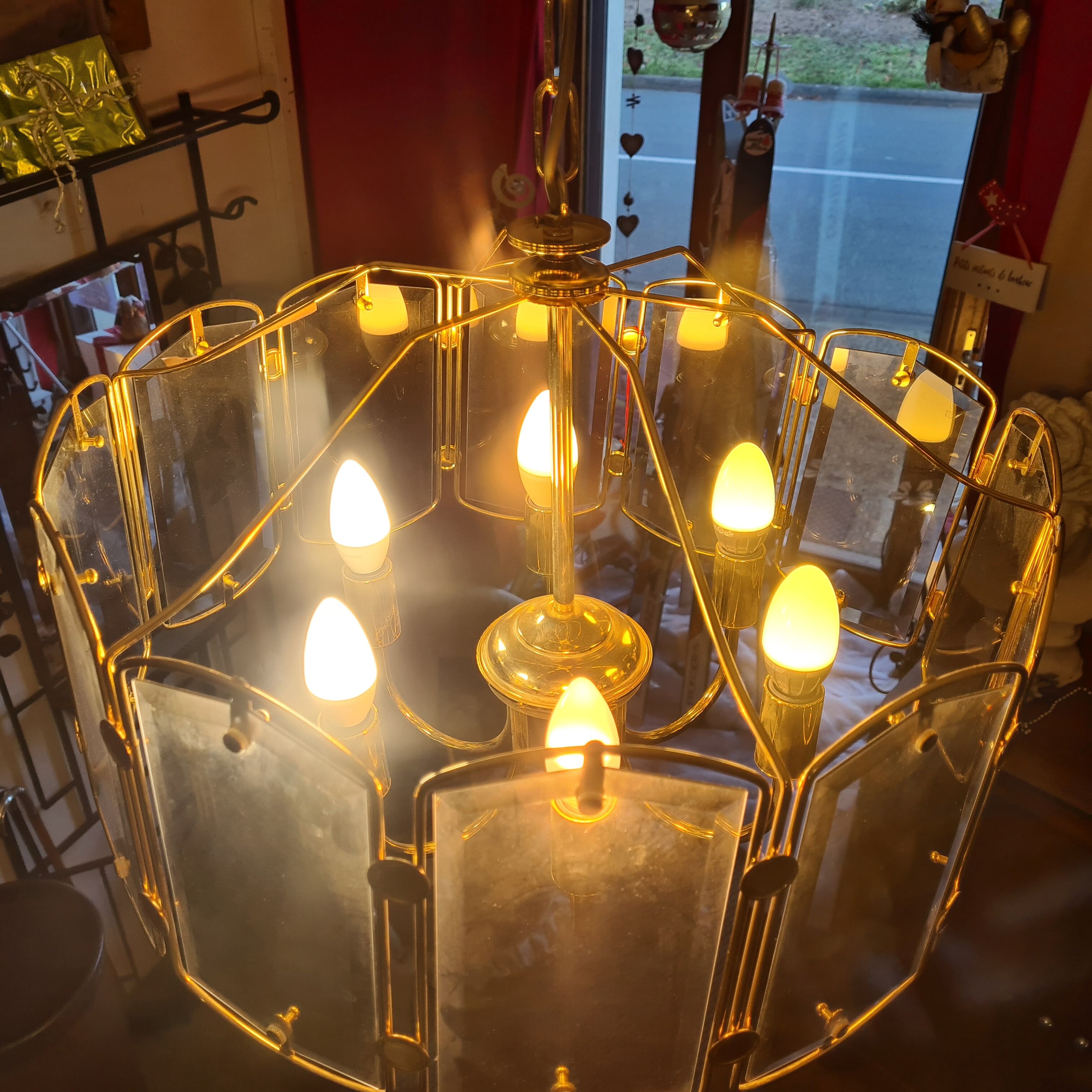 Vintage chandelier brass glass