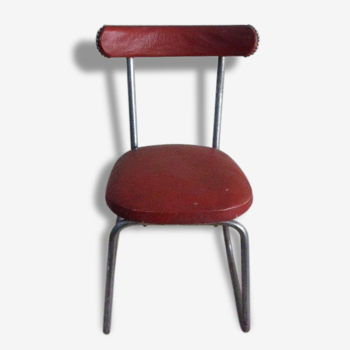 Chaise en skai rouge et métal chromé vintage 1950