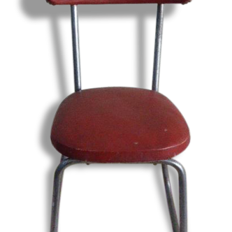 Chair in red leatherette and chrome metal vintage 1950