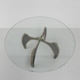 Bronze Brutalist coffee table with glass top