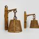 Pair of rattan and cane lantern wall lights. 1950s-1960s