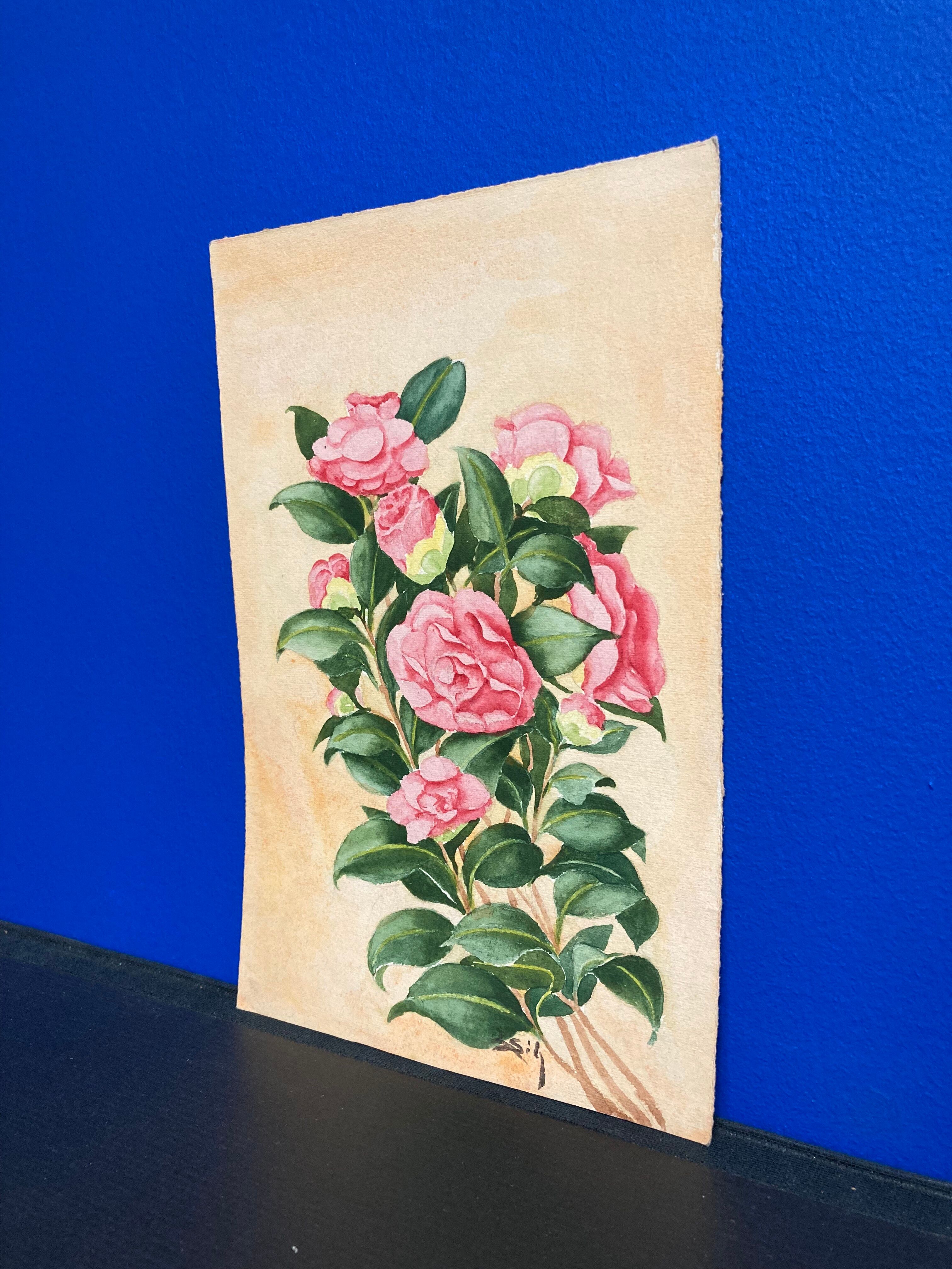 Aquarelle camélias vintage