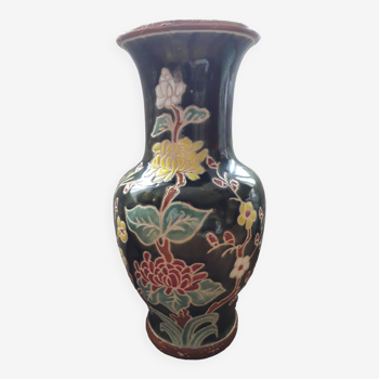 Large vintage ceramic vase with floral decoration