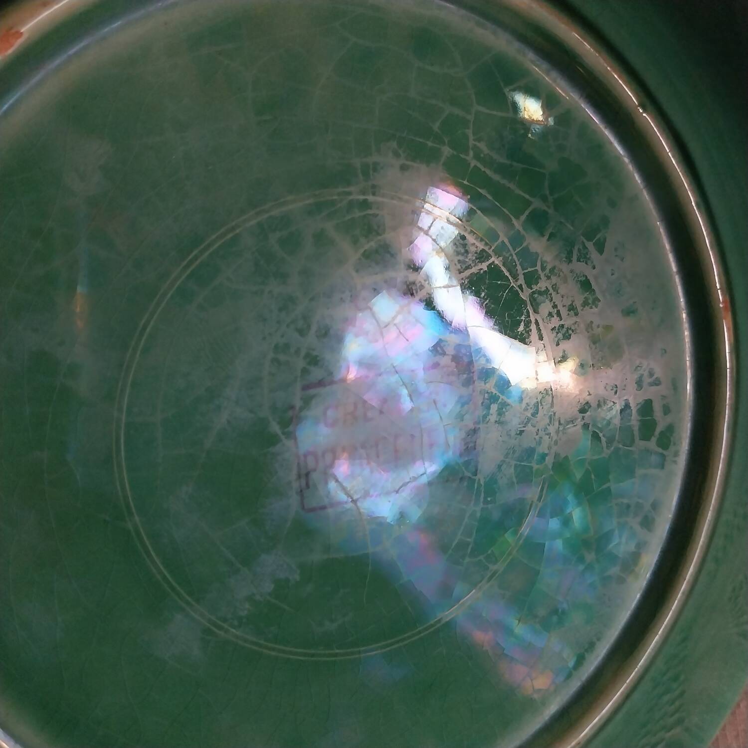 Old flat Gien earthenware slip plate