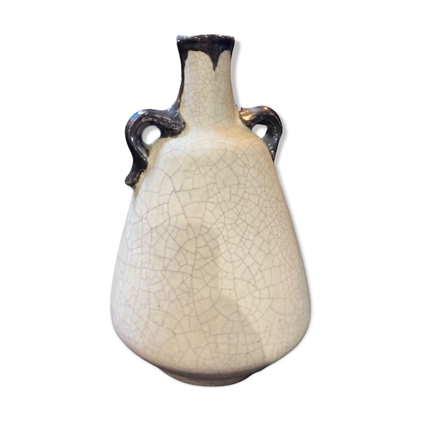 Pansu vase cracked ceramic white art deco circa 1930