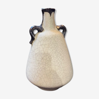 Vase pansu en céramique craquelée blanche art deco circa 1930