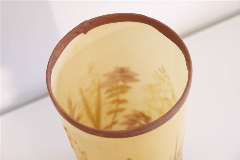 Scandinavian lamp in wood and resin with floral decor 1960