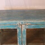 Antique Burmese teak sideboard with original blue and white patina