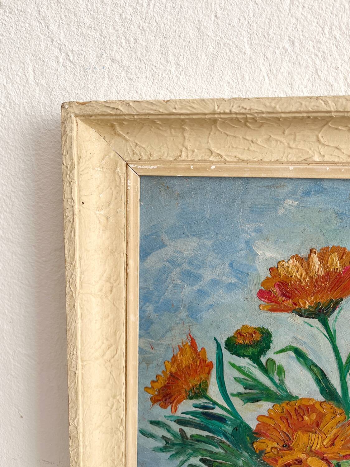 Old oil painting on panel bouquet of flowers