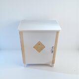 Small vintage storage unit – light wood and powder pink