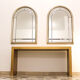 Pair of bevelled mirrors, brass edging frame in brushed wood years Italy 70's