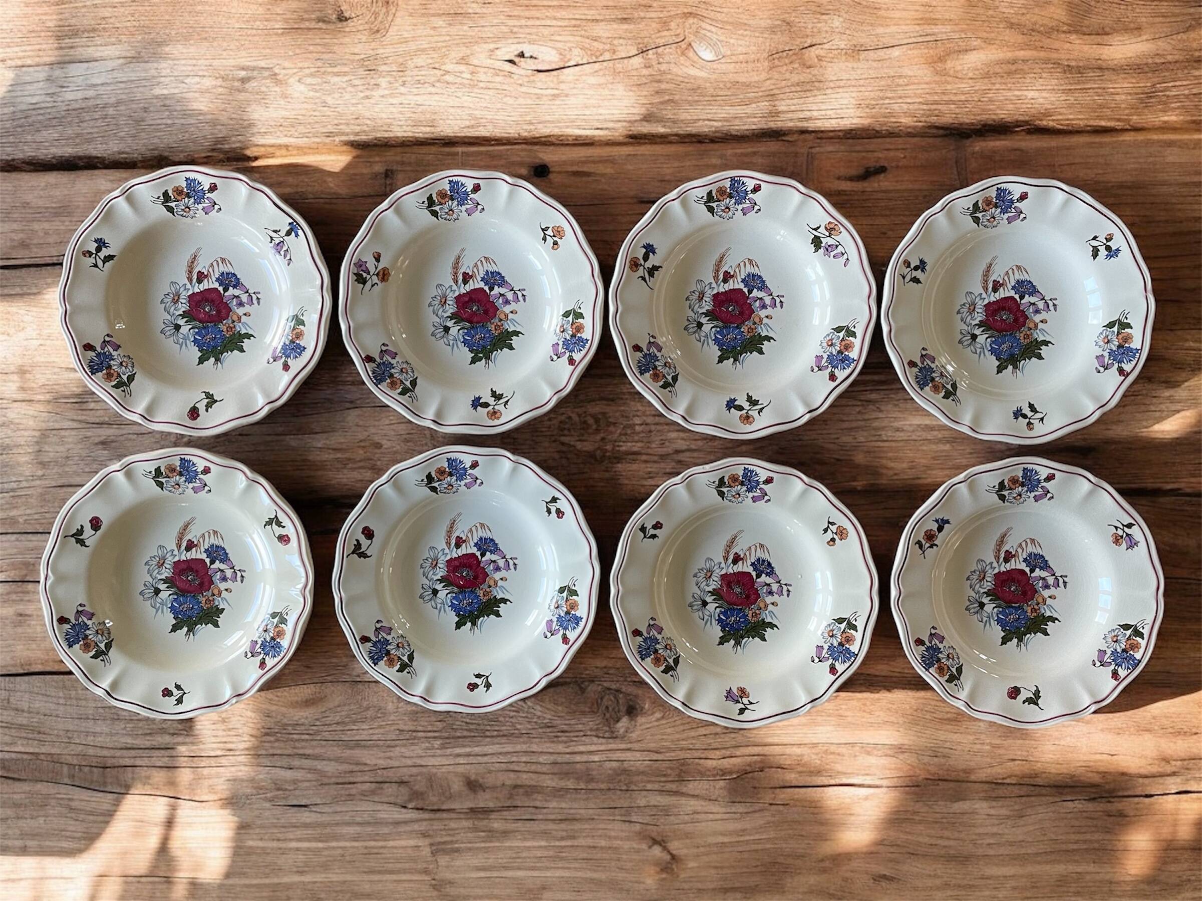 8 assiettes creuses anciennes en faïence de Sarreguemines