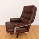 Vintage retro Arne Norell lounge chair & stool in burgundy leather