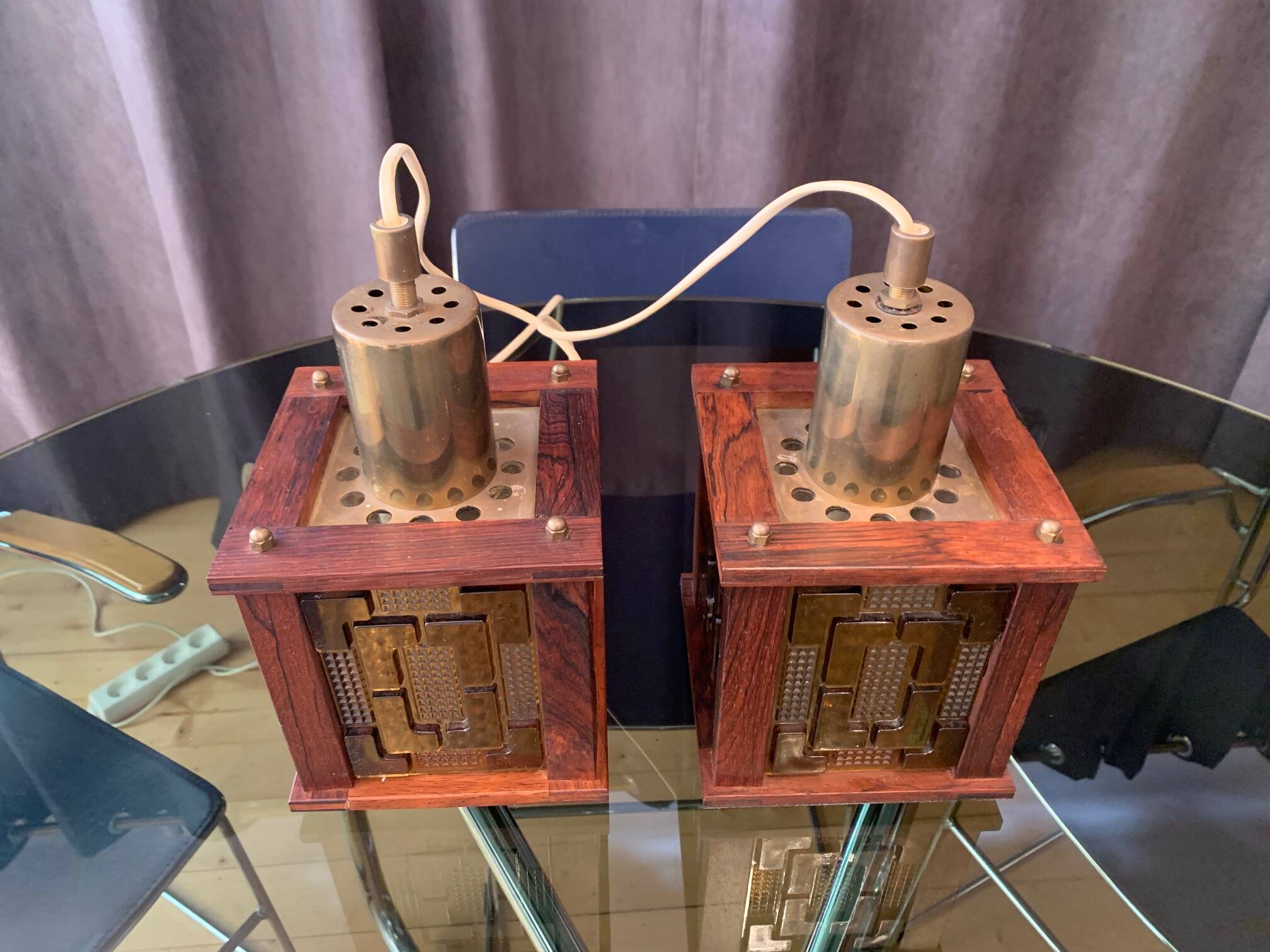 A pair of ceiling lamps designed by Erik Höglund, Kosta Boda, Sweden, 1960s