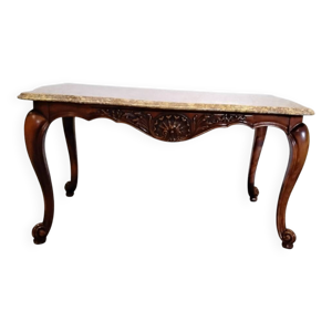 Table basse bois et marbre - style louis