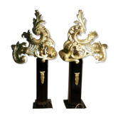 Set of 2 table lamps, old gilded bronze lampshades