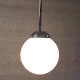 Bauhaus style suspension in aluminium and opaline, diameter 25 cm - mid 20th century.