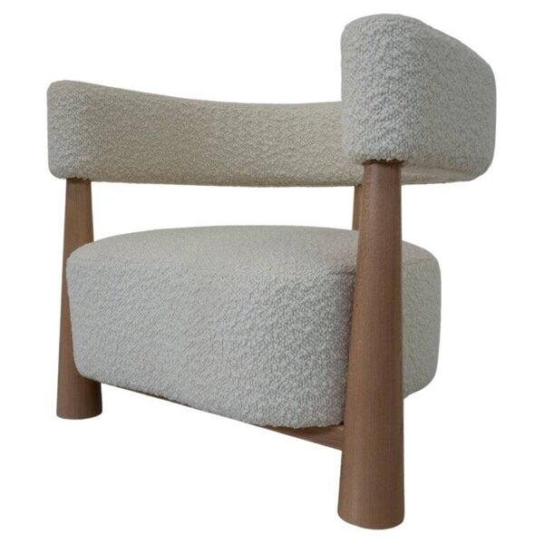 Contemporary Pair of Italian Armchairs, Wood and White Boucle Fabric