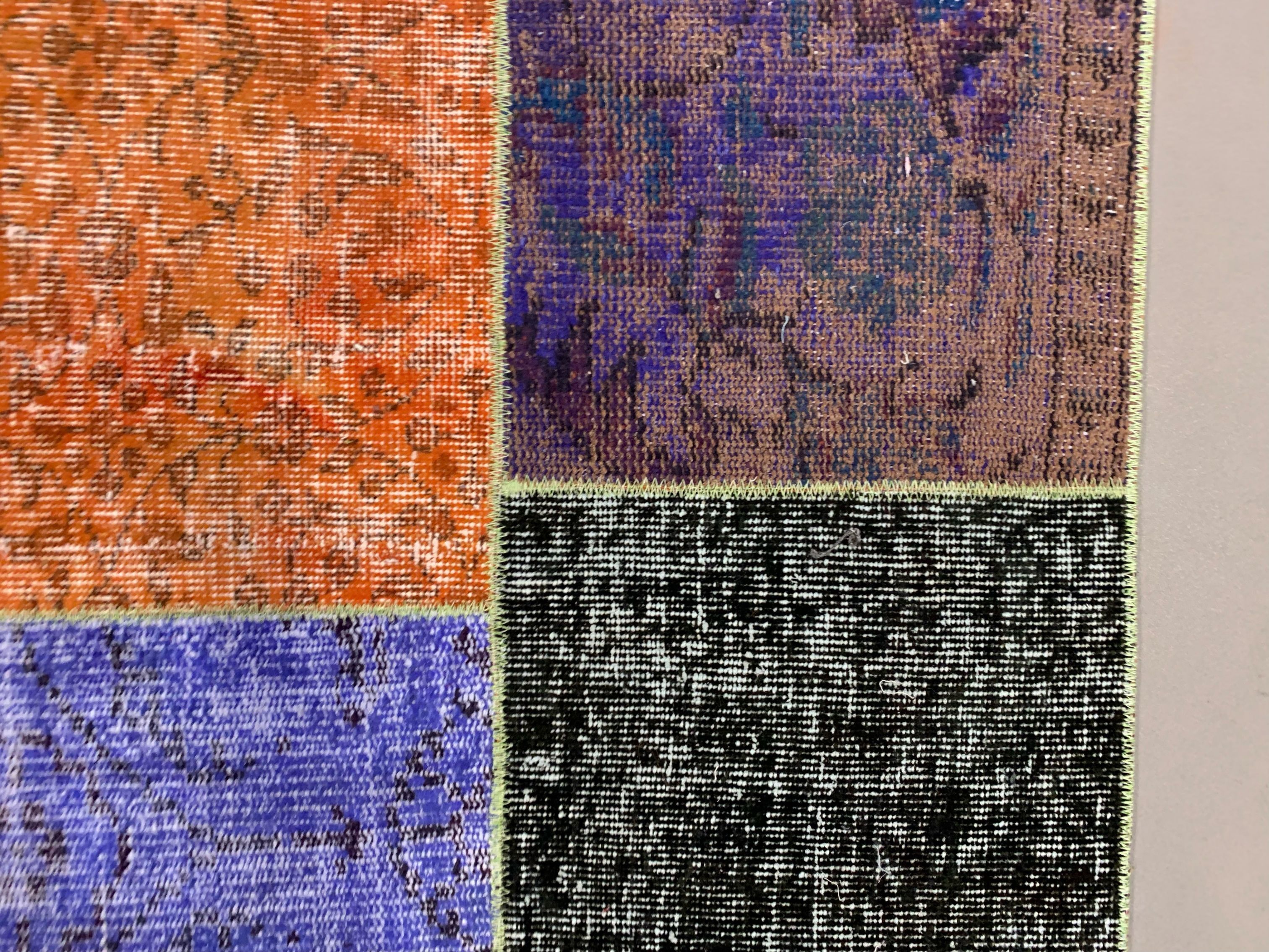 Distressed vintage turkish patchwork rug 219x150 cm wool medium