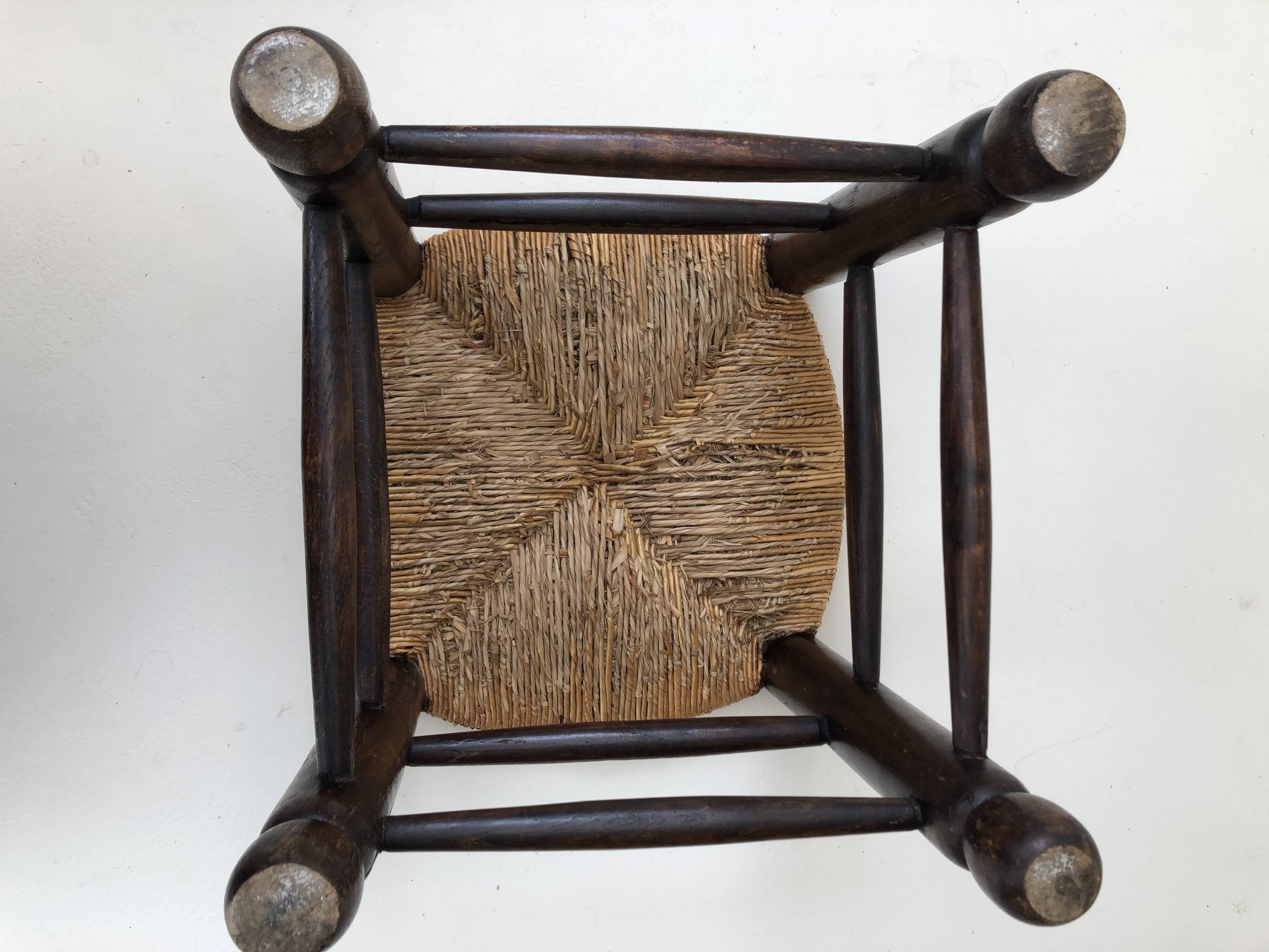 Oak and straw stool