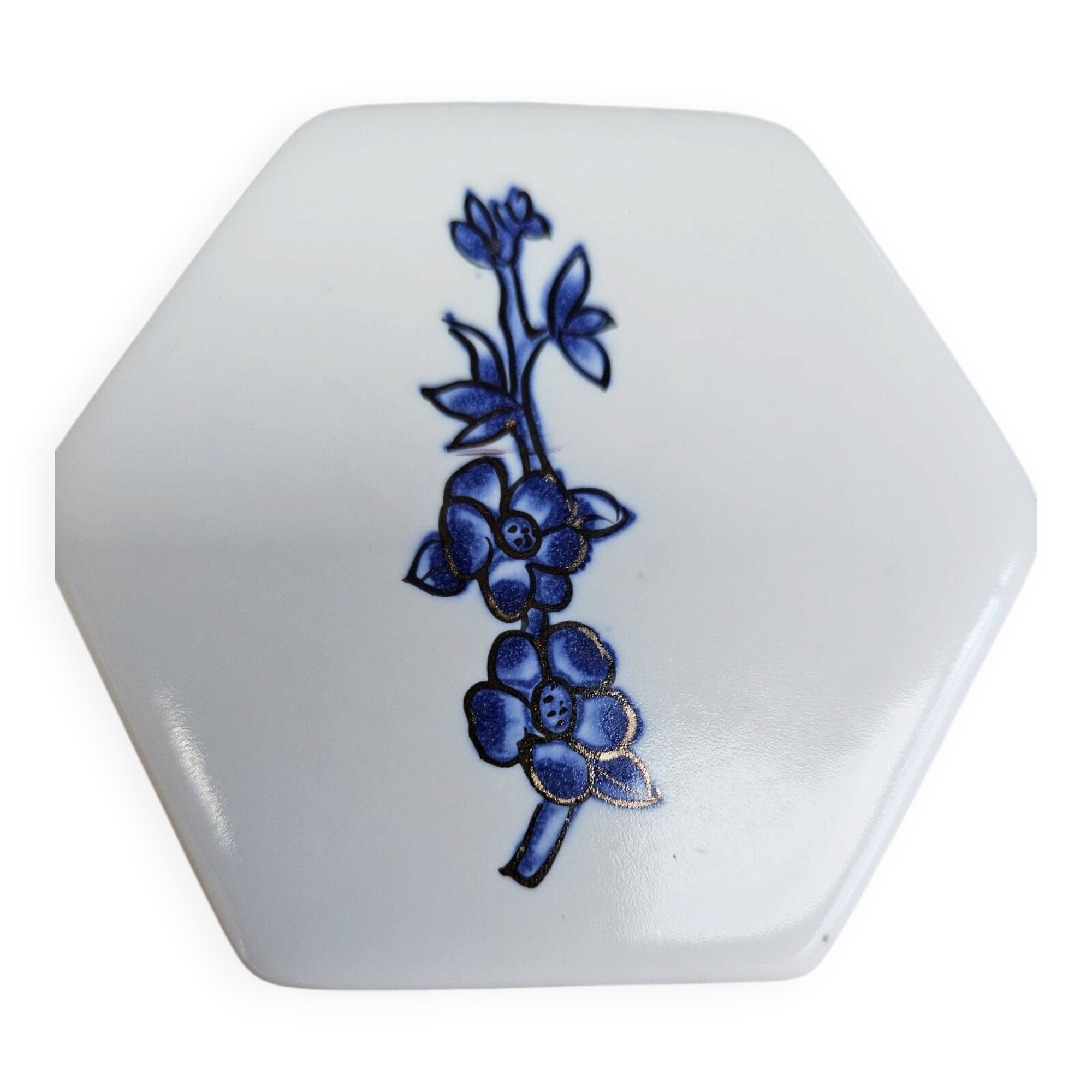 New – set of 4 hexagonal coasters in painted porcelain