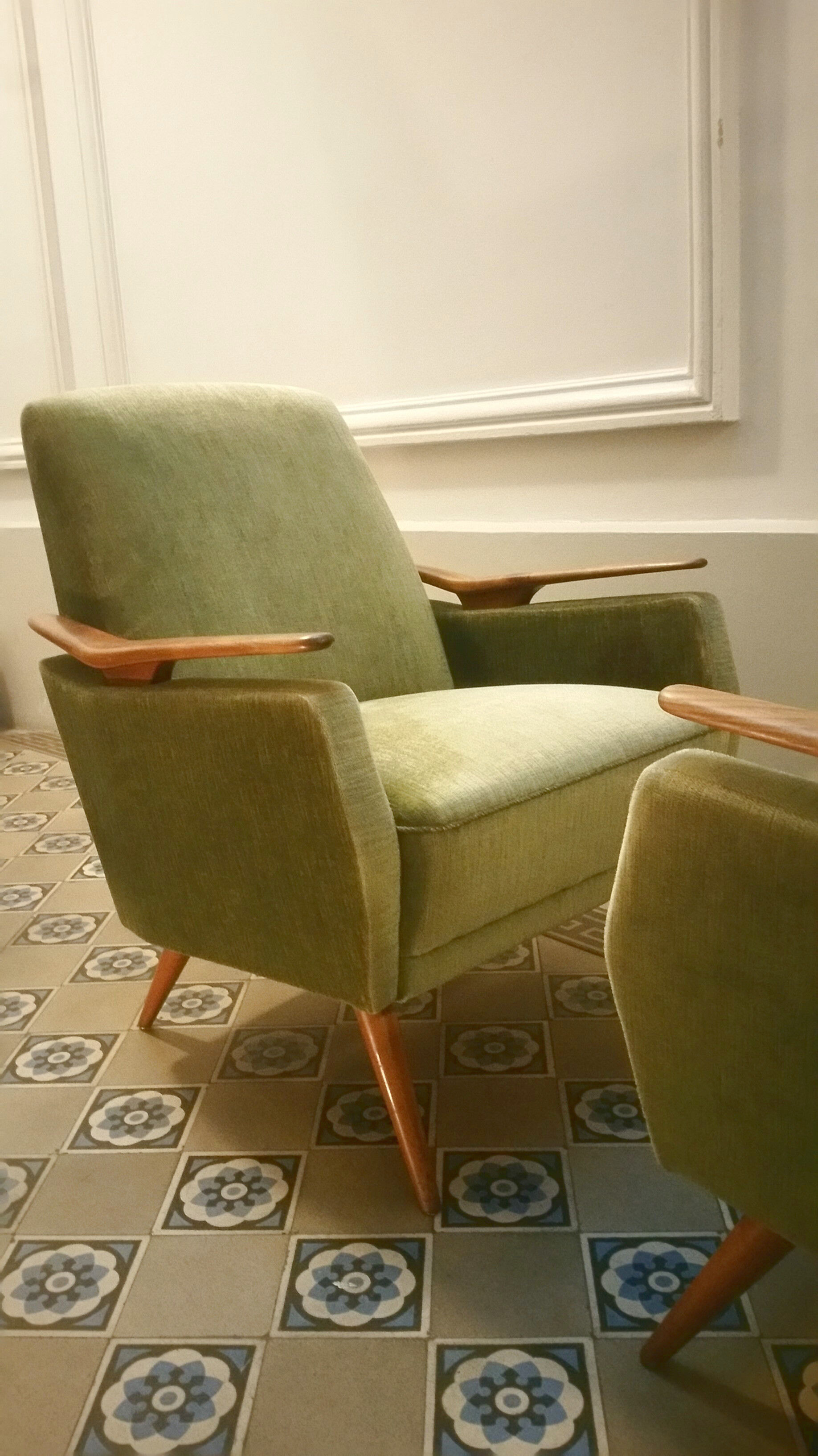 Club Chair fabric with armrests teak 50s 60s